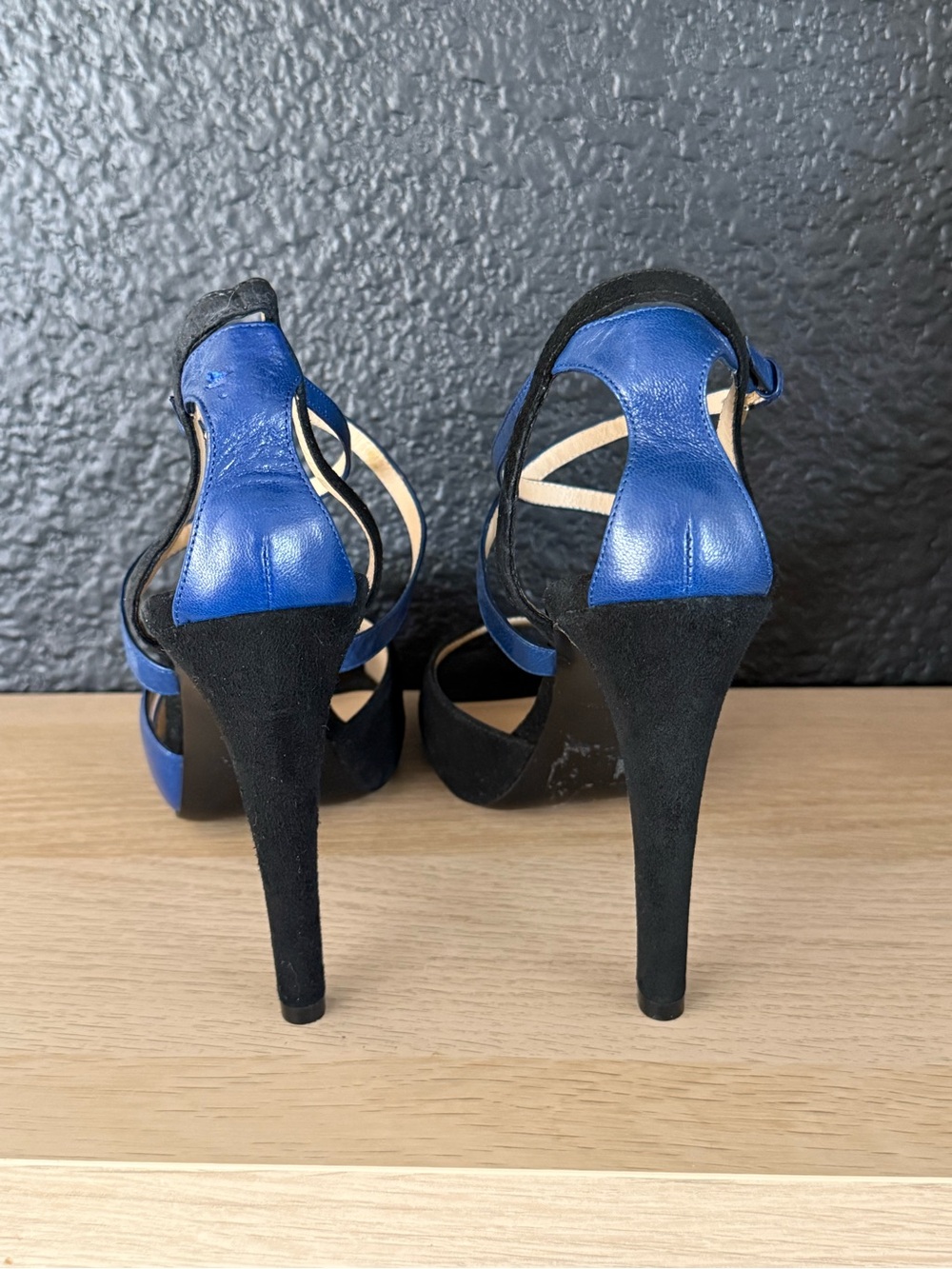 Longchamp suede leather straps heels sandals blue black-40 - Picture 4 of 8